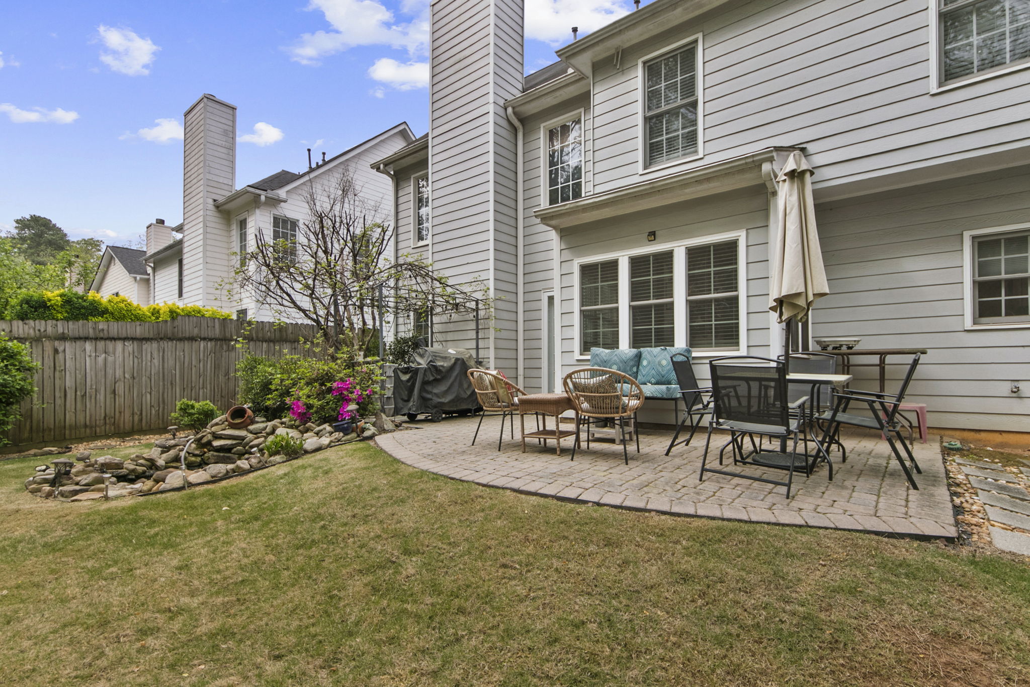 Side yard with mature plantings